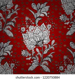 Stylish fabric pattern. Seamless Doodles white, black and red on colors. Vector. Vintage.