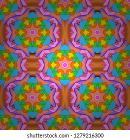 Stylish fabric pattern. Seamless Doodles orange, blue and pink on colors. Vintage. Vector.
