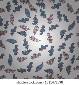 Stylish fabric pattern. Seamless Doodles black, white and blue on colors. Vector. Vintage.