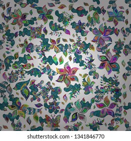 Stylish fabric pattern. Seamless Doodles gray, white and blue on colors. Vintage. Vector.