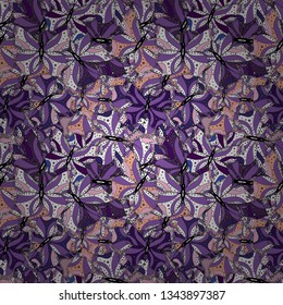Stylish fabric pattern. Vector. Vintage. Seamless Doodles white, black and violet on colors.