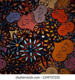 Stylish fabric pattern. Vintage. Seamless Doodles brown, black and white on colors. Raster.