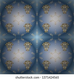 Stylish fabric pattern. Vintage. Vector. Seamless Doodles blue, neutral and gray on colors.
