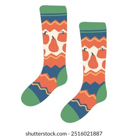 Stylish fall socks vector cartoon illustration isolated on a white background.