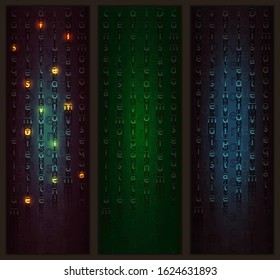 Stylish fantastic cryptogram from the future in the Matrix style. Set of three parts. Beautiful bookmarks for books or Wallpapers for smartphones.