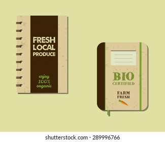 Stylish Farm Fresh brand book, notebook templates. Organic, eco. Mock up design. Retro colors. Best for natural shop, organic fairs, eco markets and local companies. Vector illustration