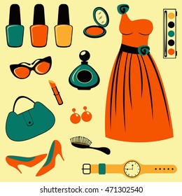 Stylish fashion elements colorful collection