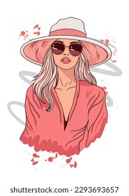 Chica de moda con sombrero y gafas, concepto de verano