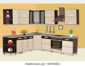 Stylish fashion graphic kitchen . Designer accessories. Flat style vector illustration.