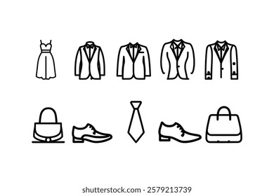 Stylish Fashion Icon Set: Minimalist Outline Pictograms for Apparel and Trends. High-Quality Vector.