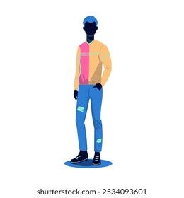 Stylish fashion illustration of man mannequin wearing outerwear. Trendy urban fashion illustration.