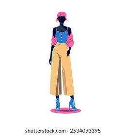 Stylish fashion illustration of woman mannequin wearing outerwear. Trendy urban fashion illustration.