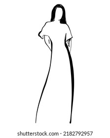 Stylish fashion model. Fashion girls Sketch. Black dress