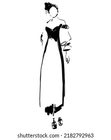 Stylish fashion model. Fashion girls Sketch. Black dress