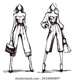 Stylish fashion models. Fashion girls Sketch