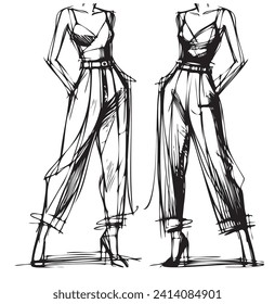 Stylish fashion models. Fashion girls Sketch