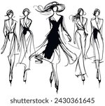 Stylish fashion models. Pretty young girls. Fashion girls Sketch