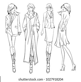 Stylish Fashion Models Pretty Young Girls Stock Vector (royalty Free 