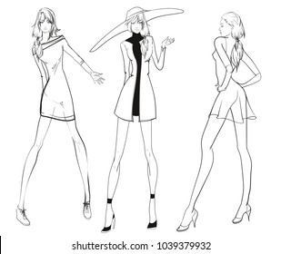 Stylish fashion models. Pretty young girls. Fashion girls Sketch