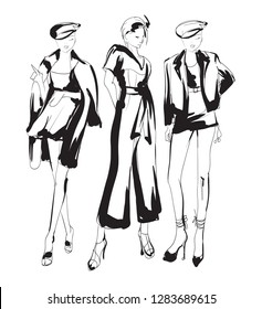 Stylish fashion models. Pretty young girls. Fashion womans Sketch