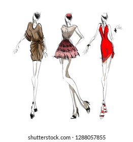 Stylish fashion models. Pretty young girls . Fashion womans Sketch
