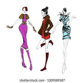 Stylish Fashion Models Pretty Young Girls Stock Vector (Royalty Free ...