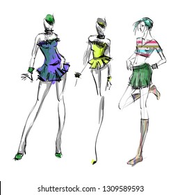 Stylish fashion models. Pretty young girls. Fashion womans Sketch
