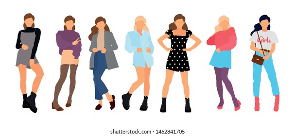 Stylish fashion models. Pretty young girls. Fashion girls Sketch