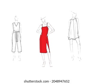 Stylish fashion models. Pretty young girls. Fashion girls Sketch