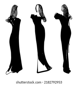 Stylish Fashion Models. Pretty Young Girls. Fashion Girls Sketch. Black Dress