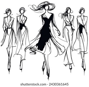 Stylish fashion models. Pretty young girls. Fashion girls Sketch