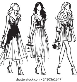 Stylish fashion models. Pretty young girls. Fashion girls Sketch