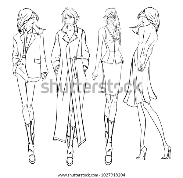 Stylish Fashion Models Pretty Young Girls Stock Vector (Royalty Free ...