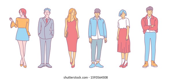 Stylish fashion people character set. hand drawn style vector design illustrations. 