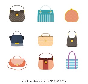 Stylish fashion set with trendy woman's bags. vector illustration - stock vector