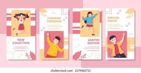 Stylish Fashion Social Media Stories Template Flat Cartoon Background Vector Illustration