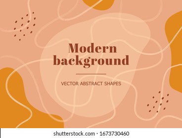 Stylish fashion template with organic abstract shapes and brush stroke. Retro terracotta background in Bauhaus style. Modern contemporary collage. Vector Illustration for beauty branding design