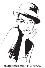 Stylish fashion woman in round hat