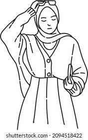 
Stylish and fashionable hijab girl line art