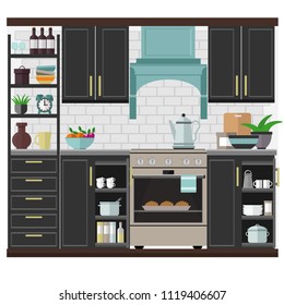 Stylish and fashionable kitchen in simple colors. Vector illustration on the theme of the interior.