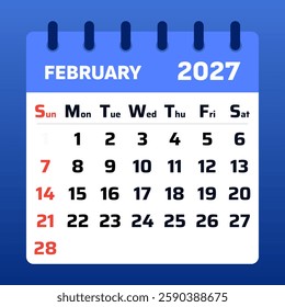 Stylish February 2027 calendar with a minimalist design. Ideal for personal organizers, scheduling events, and tracking important dates.