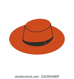 Stylish fedora hat. Elegant headwear with ribbon isolated white background. Vector cartoon illustration