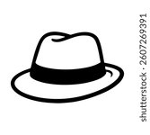 Stylish fedora hat icon in bold clean vector line art