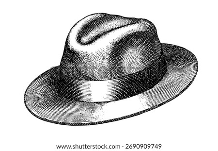 Stylish fedora hat with a wide brim and ribbon. Classic fedora hat design perfect for vintage fashion vector illustrations. This fedora hat image is ideal for barber shop branding and stylish men's