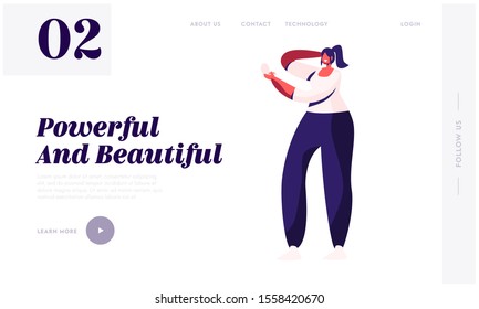 Stylish Female Accessory Website Landing Page. Tiny Woman Looking in Cosmetics Mirror. Girl Modern Fashionable Makeup Belongings and Lady Lifestyle Web Page Banner. Cartoon Flat Vector Illustration