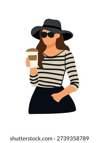 stylish female character drinking coffee flat design