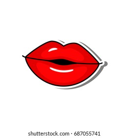 Stylish female lips in retro style. Flat vector illustration