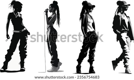 Stylish female rapper vector silhouette illustration, pop style