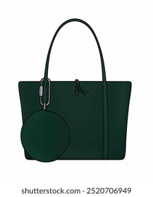 Saco De Totebag Feminino Elegante, Saco De Balde Verde, Design De Bolsas Isolado No Fundo Branco, Vetor De Moda Realista