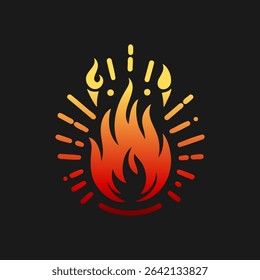 Stylish Fire Icon with Radial Burst on dark background
